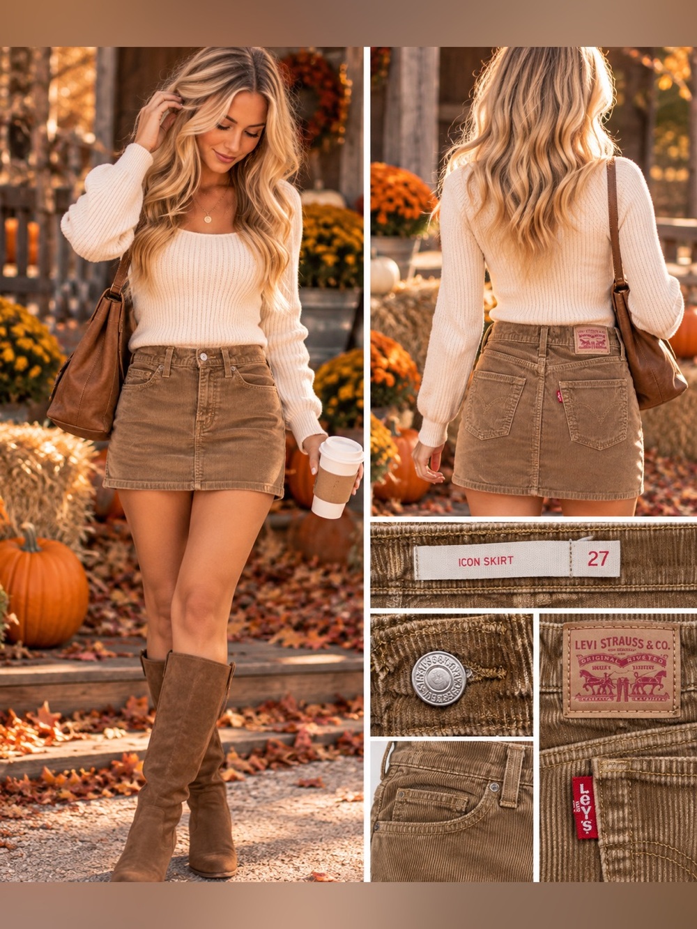 Levi’s Icon Skirt Size 27 Brown Corduroy Mini Skirt Y2K Button Fly